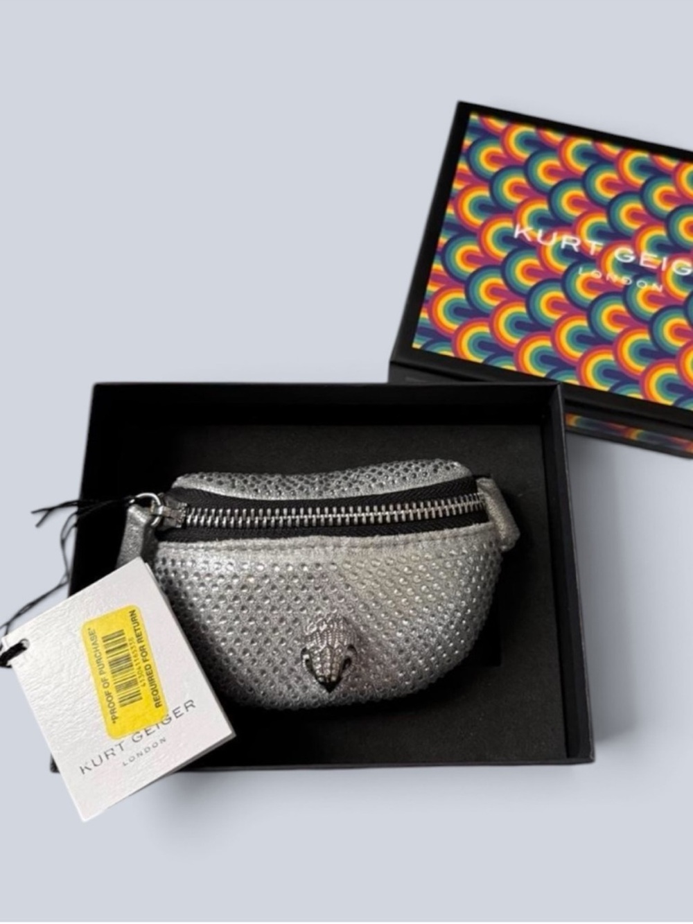 Kurt Geiger NIB Silver Crystal-Stud Mini Kensington Wristlet - Picture 2 of 5